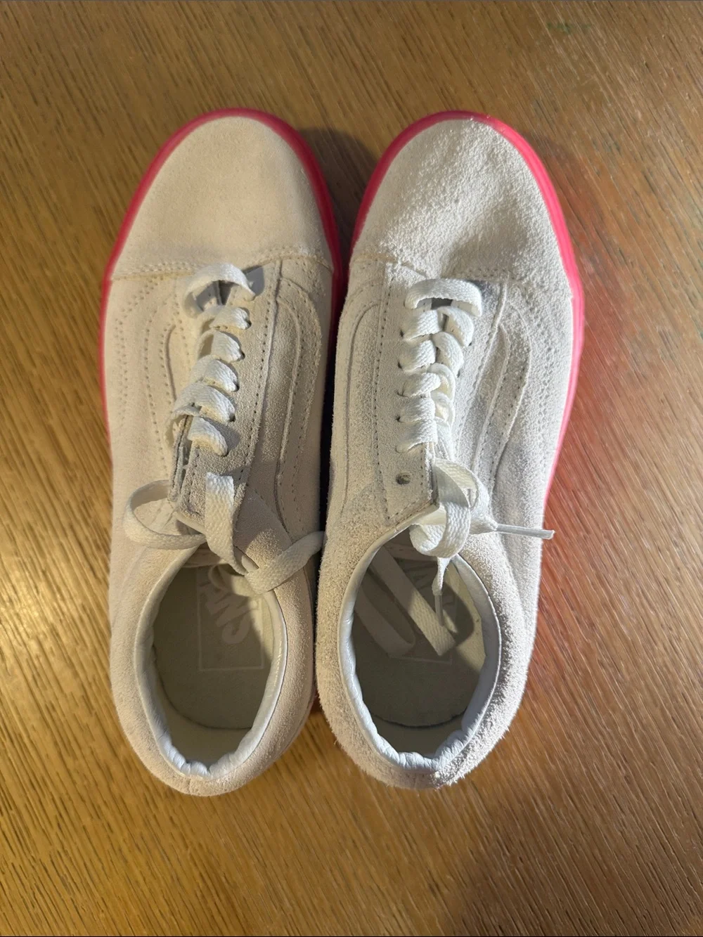 Vans Old Skool Stackform Platform Suede Sneakers White Pink Women’s 6.5